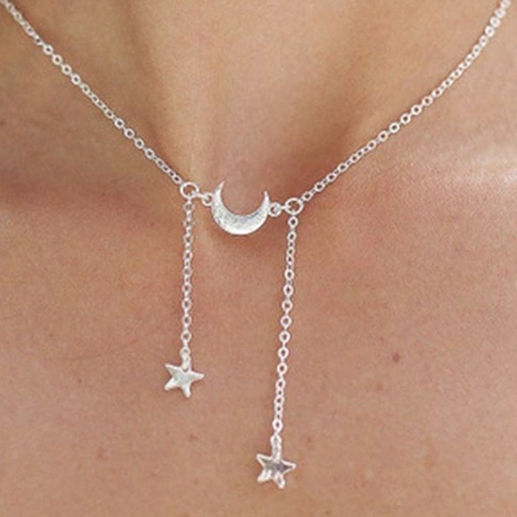 Silvertone Moon Star Choker Necklace - Picture 4 of 4